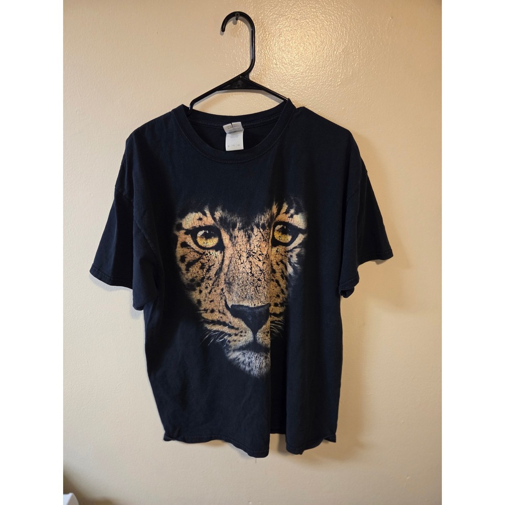 Gildan Heavy Cotton Cheetah Face Graphic T-Shirt Black Mens XL Animal Print Tee